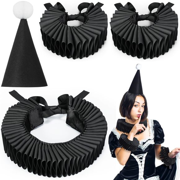 Halloween Collar Cuff Set Clown Accessoriess Elizabethan Renaissance Neck Ruff🐼 - Picture 1 of 6
